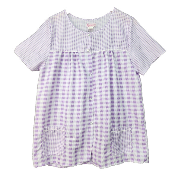 VTG Lati Fashion House Shirt Women LARGE Gingham Seersucker Pearl Snap Loungewea - Picture 2 of 10